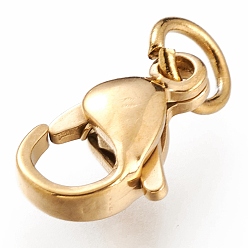 Golden Ion Plating(IP) 304 Stainless Steel Lobster Claw Clasps, With Jump Ring, Golden, 11x7x3mm, Hole: 3mm, Jump Ring: 5x0.6mm