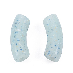 Light Blue Marbled Stone Style Opaque Acrylic Beads, Curved Tube, Light Blue, 35x11~11.5mm, Hole: 3.5mm