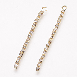 Real 18K Gold Plated Rhinestone Pendants, with Brass Findings, Nickel Free, Real 18K Gold Plated, 41x2mm, Hole: 2mm