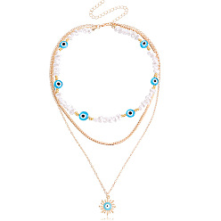 3# dark blue Multi-layer Devil Eye Beaded Necklace for Women - Unique Design, Pearl-like Collarbone Chain