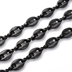 Electrophoresis Black 304 Stainless Steel Coffee Bean Chain, Unwelded, with Spool, Electrophoresis Black, 7.5x5.5x1.5mm, 32.8 Feet(10m)/roll