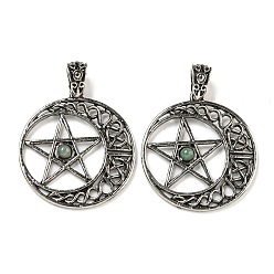 Зеленый Авантюрин Естественный зеленый авантюрин подвески, Антикварная серебряная стойка с покрытием из сплава с полой луной и подвесками в виде звезд, без свинца и без кадмия, 36x33x4 мм, отверстие : 4x6 мм