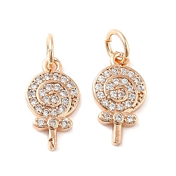 Rose Gold Rack Plating Brass Micro Pave Clear Cubic Zirconia Pendants, Cadmium Free & Lead Free, Lollipop, Rose Gold, 13.5x7.5x2mm