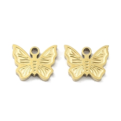 Real 18K Gold Plated Ion Plating(IP) 316L Surgical Stainless Steel Charms, Butterfly Charm, Real 18K Gold Plated, 7x8.5x1.5mm, Hole: 1mm