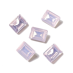 Rose Water Opal Opal Style Glass Rhinestone Cabochons, Pointed Back & Back Plated, Faceted, Rectangle, Rose Water Opal, 8x6x3.5mm