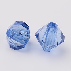 Cornflower Blue Faceted Bicone Transparent Acrylic Beads, Dyed, Cornflower Blue, 6mm, Hole: 1mm, about 5800pcs/500g
