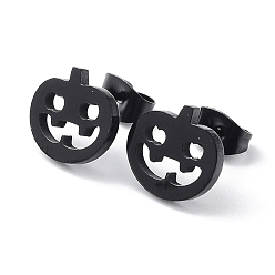 Electrophoresis Black 304 Stainless Steel Stud Earrings for Halloween, Punpkin, Electrophoresis Black, 10x11mm