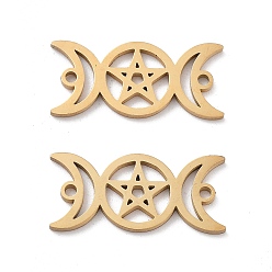 Золотой Ионное покрытие (IP) устойчиво к потускнению 304 подвески из полого соединителя из нержавеющей стали, тройная луна со звездой, золотые, 8.5x19x1 мм, отверстие : 1.2 мм
