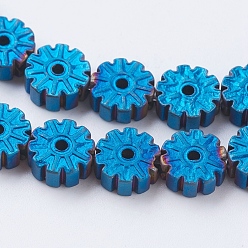 Blue Plated Vacuum Plating Electroplate Non-magnetic Synthetic Hematite Beads Strands, Frosted, Grade A, Snowflake, Blue Plated, 6x2.5~3mm, Hole: 1mm, about 66pcs/strand, 15.7 inch(40cm)