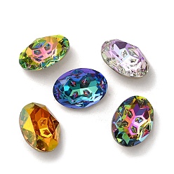 Mixed Color Glass Rhinestone Cabochons, Point Back & Back Plated, Faceted, Oval, Mixed Color, 18x13x6.5mm