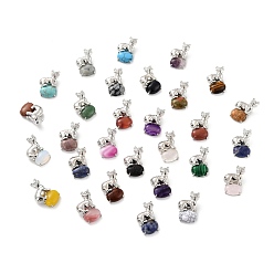 Mixed Stone Natural & Synthetic Gemstone Tiger-Shaped Brass Pendants, Cadmium Free & Lead Free, Platinum, 32x20.5x8.5mm, Hole: 6x7mm