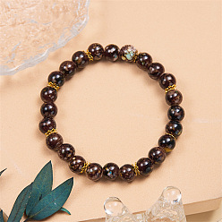Brun Saddle Bracelets extensibles en perles rondes en acrylique, selle marron, 7-1/8 pouce (18 cm)