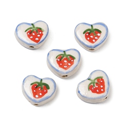 Красный Фарфоровые бусины ручной работы, сердце, красные, 12~12.5x14~15x6.5~7 мм, отверстие : 1.8 мм