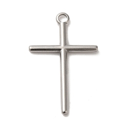 Stainless Steel Color 304 Stainless Steel Pendants, Cross Charms, Stainless Steel Color, 34x22x2mm, Hole: 2.5mm