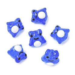 Королевский синий Лягушка украшения дома, прозрачные стеклянные эмалевые витринные украшения, королевский синий, 15x16x13 мм, отверстие : 1.6 мм