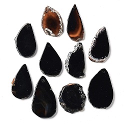 Black Dyed Mixed Shape Natural Agate Gemstone Big Pendants, Black, 39~85x26~62x5~6mm, Hole: 2mm