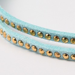 Light Blue Rivet Faux Suede Cord, Faux Suede Lace, with Aluminum, Light Blue, 3x2mm, about 20yards/roll
