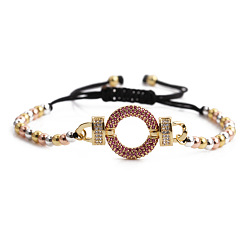 CB00198 Pink Zircon Mixed Color Chain Sparkling Multicolor Beaded Chain Bracelet with Copper and Zirconia Accents