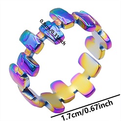 Rainbow Color 304 Stainless Steel Twist Rectangle Open Cuff Rings, Rainbow Color, Inner Diameter: 17mm