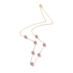 Pearl Pink Polymer Clay Rhinestone Beads Necklace, 304 Stainless Steel Cable Chain Necklaces for Women, Pearl Pink, 17.91 inch(45.5cm)