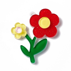 Colorful Acrylic Pendants, Flower Charms, Colorful, 33x32.7x5.8mm, Hole: 1.6mm