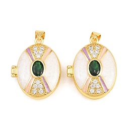 Белый Подвески латуни медальон, с эмалью, стеклом и кубическим цирконием, без кадмия и без свинца, реальный 18 k позолоченный, стойки покрытие, долговечный, овальные амулеты, белые, 26.5x21x9 мм, отверстие : 3x5 мм