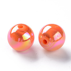 Coral Opaque Acrylic Beads, AB Color Plated, Round, Coral, 16x15mm, Hole: 2.8mm, about 220pcs/500g