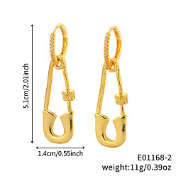 Золотой Геометрическая скрепка латунная прозрачная кубическая циркония брошь серьги-кольца, День святого Валентина, золотые, 34x9 мм