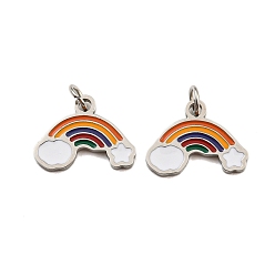Stainless Steel Color 304 Stainless Steel Charms, with Enamel and Jump Ring, Rainbow Charm, Stainless Steel Color, 9.5x13x1mm, Hole: 2.5mm