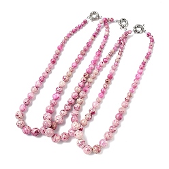 Pink Ожерелья из окрашенных натуральных окаменелостей, круглые, градуированные по цвету., с пружинными застежками из платиновой латуни, розовые, 18.66~18.78 дюйм (47.4~47.7 см)