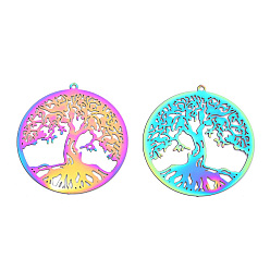 Rainbow Color 201 из нержавеющей стали филигранные подвески, гравированные металлические украшения, древо жизни, Радуга цветов, 32x30x0.2 мм, отверстие : 1.2 мм