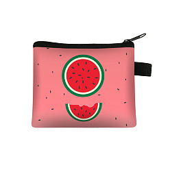 Salmon Watermelon Printed Polyester Coin Wallet Zipper Purse, for Kechain, Card Storage Bag, Rectangle, Salmon, 13.5x11cm