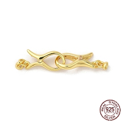 Real 18K Gold Plated Rack Plating 925 Sterling Silver Interlocking Clasps, with 925 Stamp, Real 18K Gold Plated, 12.5x6x3mm, Hole: 1.5mm
