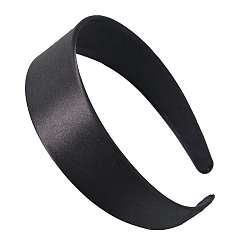 Black Solid Color Cloth Hair Band, Wide Satin Hair Accessories for Girl, Black, 140x130x20mm