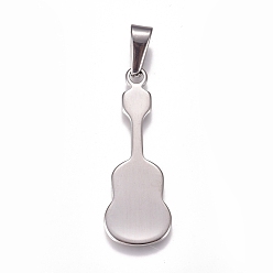 Stainless Steel Color 304 Stainless Steel Pendants, Stamping Blank Tag, Guitar, Stainless Steel Color, 40x14x1.5mm, Hole: 10x4.5mm