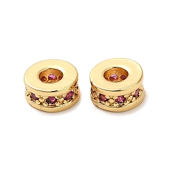 Орхидея Стойки обшивки латунь кубического циркония бусы, долговечный, без свинца и без кадмия, реальный 18 k позолоченный, колонка, сиреневые, 6x3 мм, отверстие : 2.5 мм