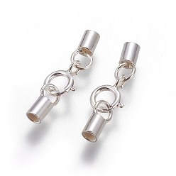 Silver 925 Sterling Silver Spring Ring Clasps, with Cord Ends, Silver, 19mm, Inner Size: 1.8mm