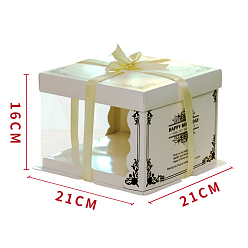 White Individual Kraft Paper Tall Cake Boxes, Bakery Single Cake Packing Box, Square with Clear Window and Handle for 6 Inch Single Layer Cake, White, 210x210x160mm
