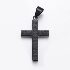 Gunmetal 304 Stainless Steel Quote Pendants, Cross with Word, Gunmetal, 47x28x4mm, Hole: 8x11mm