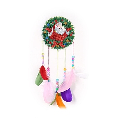 Santa Claus Christmas Theme DIY Diamond Painting Feather Pendant Decoration Kit, Including Acrylic Board, Resin Rhinestones Bag, Diamond Sticky Pen, Tray Plate and Glue Clay, Santa Claus, 546x146mm