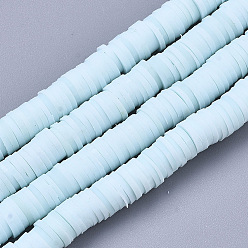 Sky Blue Handmade Polymer Clay Beads Strands, for DIY Jewelry Crafts Supplies, Heishi Beads, Disc/Flat Round, Sky Blue, 6x0.5~1mm, Hole: 1.8mm, about 290~320pcs/strand, 15.75 inch~16.14 inch(40~41cm)