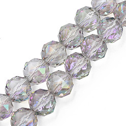 Violeta Electroplate transparentes cuentas de vidrio hebras, facetados, rondo, violeta, 9.5~10 mm, agujero: 1.4~1.6 mm, sobre 58~60 unidades / cadena, 21.06~21.85 pulgada (53.5~55.5 cm)