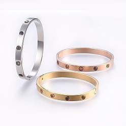 Mixed Color 304 Stainless Steel Bangles, with Cubic Zirconia, Colorful, Mixed Color, 2-3/8 inch(6.1cm)x2-1/8 inch(5.3cm), 7mm