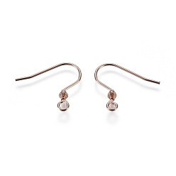 Rose Gold 304 Stainless Steel Earring Hooks, Ear Wire, with Horizontal Loop, Rose Gold, 16mm, Hole: 1.8mm, 21 Gauge, Pin: 0.7mm