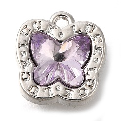 Лиловый Стойки подвески обшивки сплава, со стразами, бабочка, сирень, 13x12.5x7 мм, отверстие : 1.4 мм