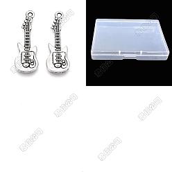 Argent Antique 100 pendentifs en alliage de style tibétain, charmes de guitare, argent antique, 31x10.5x2mm, Trou: 1.6mm