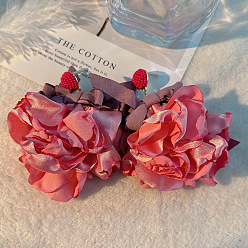 E-956-red Design Fabric Art Bow Flower Earrings Fashion Exaggerated Handmade Long Earrings