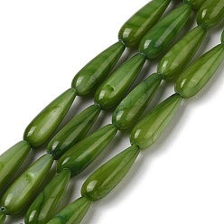 Dark Olive Green Natural Freshwater Shell Beads Strands, Dyed, Teardrop, Dark Olive Green, 15.5x5mm, Hole: 0.4mm, about 25pcs/strand, 15.08''(38.3cm)