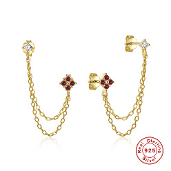 Golden-deep pomegranate red Chic S925 Sterling Silver Chain Tassel Earrings for Trendy Girls