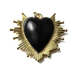 Черный Латунь эмаль подвески, стойки покрытие, сердце, долговечный, без свинца и без кадмия, реальный 18 k позолоченный, с целью перехода в кольце, чёрные, 29.5x33.5x6 мм, отверстие : 3 мм